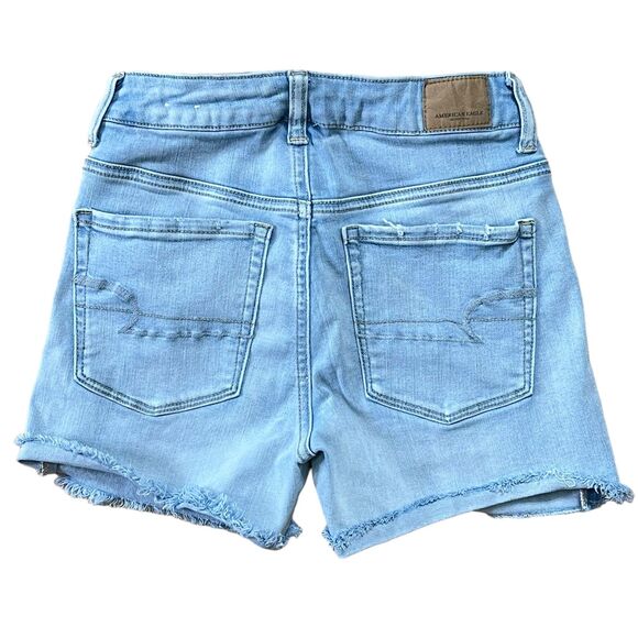 American Eagle Hi-Rise Shortie Jean Shorts Size 4 Denim Raw Hem Stretch Casual - Picture 3 of 6